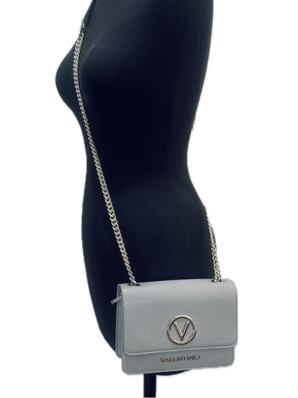 Valentino Light Gray Crossbody Bag with Silver Logo